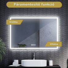 HD Firenze 120 cm széles fali szögletes LED okostükör ambient világítással, érintőkapcsolóval, digitális órával és páramentesítő funkcióval