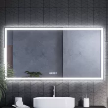 HD Firenze 150 cm széles fali szögletes LED okostükör ambient világítással, érintőkapcsolóval, digitális órával és páramentesítő funkcióval