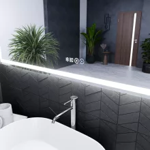 HD Firenze 150 cm széles fali szögletes LED okostükör ambient világítással, érintőkapcsolóval, digitális órával és páramentesítő funkcióval