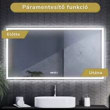 HD Firenze 150 cm széles fali szögletes LED okostükör ambient világítással, érintőkapcsolóval, digitális órával és páramentesítő funkcióval