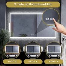 HD Firenze 150 cm széles fali szögletes LED okostükör ambient világítással, érintőkapcsolóval, digitális órával és páramentesítő funkcióval