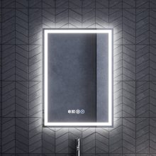 HD Firenze 50 cm széles fali szögletes LED okostükör ambient világítással, érintőkapcsolóval, digitális órával és páramentesítő funkcióval