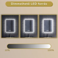 HD Firenze 50 cm széles fali szögletes LED okostükör ambient világítással, érintőkapcsolóval, digitális órával és páramentesítő funkcióval