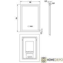 HD Firenze 50 cm széles fali szögletes LED okostükör ambient világítással, érintőkapcsolóval, digitális órával és páramentesítő funkcióval