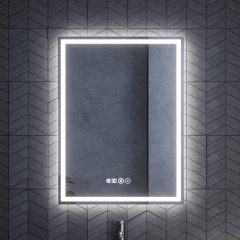   HD Firenze 60 cm széles fali szögletes LED okostükör ambient világítással, érintőkapcsolóval, digitális órával és páramentesítő funkcióval