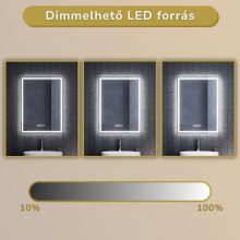 HD Firenze 60 cm széles fali szögletes LED okostükör ambient világítással, érintőkapcsolóval, digitális órával és páramentesítő funkcióval