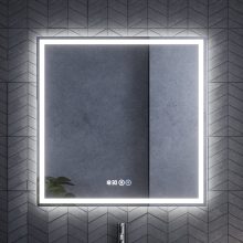 HD Firenze 80 cm széles fali szögletes LED okostükör ambient világítással, érintőkapcsolóval, digitális órával és páramentesítő funkcióval