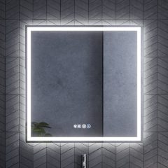   HD Firenze 80 cm széles fali szögletes LED okostükör ambient világítással, érintőkapcsolóval, digitális órával és páramentesítő funkcióval