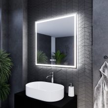 HD Firenze 80 cm széles fali szögletes LED okostükör ambient világítással, érintőkapcsolóval, digitális órával és páramentesítő funkcióval