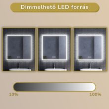 HD Firenze 80 cm széles fali szögletes LED okostükör ambient világítással, érintőkapcsolóval, digitális órával és páramentesítő funkcióval