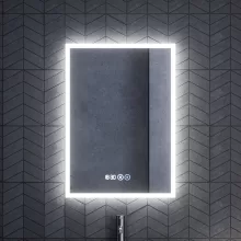 HD Verona 50 cm széles fali szögletes LED okostükör ambient világítással, érintőkapcsolóval, digitális órával és páramentesítő funkcióval