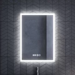   HD Verona 50 cm széles fali szögletes LED okostükör ambient világítással, érintőkapcsolóval, digitális órával és páramentesítő funkcióval