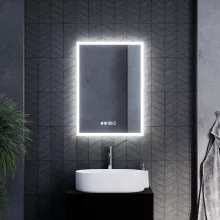 HD Verona 50 cm széles fali szögletes LED okostükör ambient világítással, érintőkapcsolóval, digitális órával és páramentesítő funkcióval