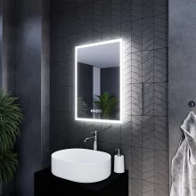 HD Verona 50 cm széles fali szögletes LED okostükör ambient világítással, érintőkapcsolóval, digitális órával és páramentesítő funkcióval
