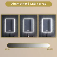 HD Verona 50 cm széles fali szögletes LED okostükör ambient világítással, érintőkapcsolóval, digitális órával és páramentesítő funkcióval