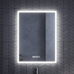   HD Verona 60 cm széles fali szögletes LED okostükör ambient világítással, érintőkapcsolóval, digitális órával és páramentesítő funkcióval