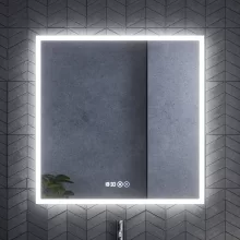 HD Verona 80 cm széles fali szögletes LED okostükör ambient világítással, érintőkapcsolóval, digitális órával és páramentesítő funkcióval