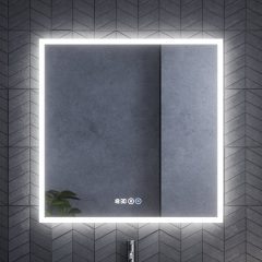   HD Verona 80 cm széles fali szögletes LED okostükör ambient világítással, érintőkapcsolóval, digitális órával és páramentesítő funkcióval