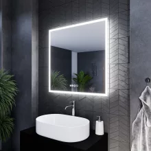HD Verona 80 cm széles fali szögletes LED okostükör ambient világítással, érintőkapcsolóval, digitális órával és páramentesítő funkcióval