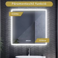 HD Verona 80 cm széles fali szögletes LED okostükör ambient világítással, érintőkapcsolóval, digitális órával és páramentesítő funkcióval