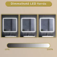 HD Verona 80 cm széles fali szögletes LED okostükör ambient világítással, érintőkapcsolóval, digitális órával és páramentesítő funkcióval