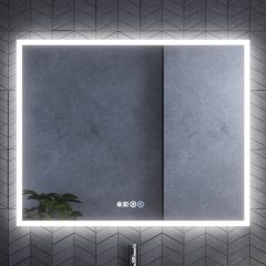   HD Verona 100 cm széles fali szögletes LED okostükör ambient világítással, érintőkapcsolóval, digitális órával és páramentesítő funkcióval