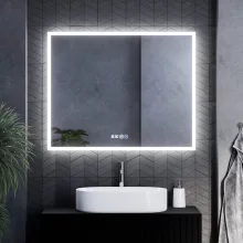 HD Verona 100 cm széles fali szögletes LED okostükör ambient világítással, érintőkapcsolóval, digitális órával és páramentesítő funkcióval