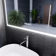 HD Verona 100 cm széles fali szögletes LED okostükör ambient világítással, érintőkapcsolóval, digitális órával és páramentesítő funkcióval