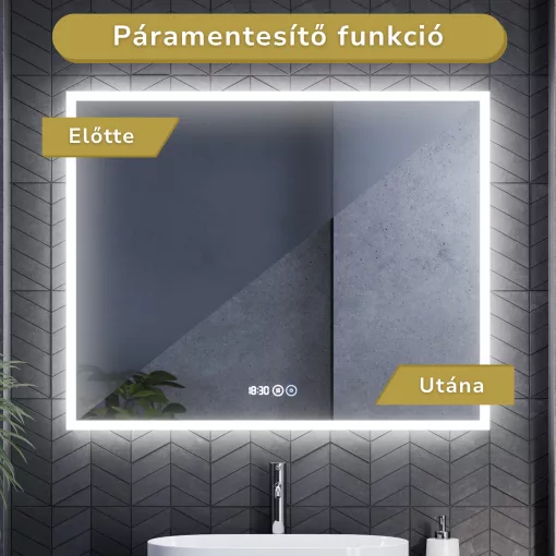 HD Verona 100 cm széles fali szögletes LED okostükör ambient világítással, érintőkapcsolóval, digitális órával és páramentesítő funkcióval