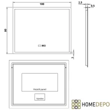 HD Verona 100 cm széles fali szögletes LED okostükör ambient világítással, érintőkapcsolóval, digitális órával és páramentesítő funkcióval