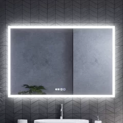   HD Verona 120 cm széles fali szögletes LED okostükör ambient világítással, érintőkapcsolóval, digitális órával és páramentesítő funkcióval