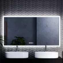 HD Verona 150 cm széles fali szögletes LED okostükör ambient világítással, érintőkapcsolóval, digitális órával és páramentesítő funkcióval