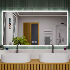   HD Verona 150 cm széles fali szögletes LED okostükör ambient világítással, érintőkapcsolóval, digitális órával és páramentesítő funkcióval