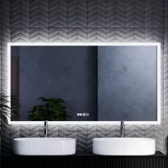   HD Verona 150 cm széles fali szögletes LED okostükör ambient világítással, érintőkapcsolóval, digitális órával és páramentesítő funkcióval