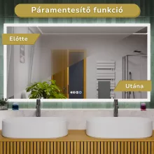 HD Verona 150 cm széles fali szögletes LED okostükör ambient világítással, érintőkapcsolóval, digitális órával és páramentesítő funkcióval