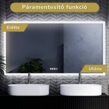 HD Verona 150 cm széles fali szögletes LED okostükör ambient világítással, érintőkapcsolóval, digitális órával és páramentesítő funkcióval