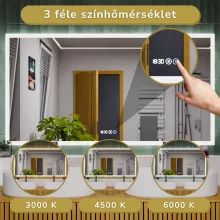 HD Verona 150 cm széles fali szögletes LED okostükör ambient világítással, érintőkapcsolóval, digitális órával és páramentesítő funkcióval