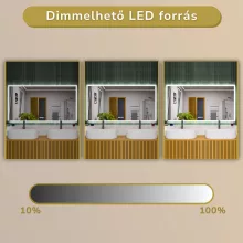 HD Verona 150 cm széles fali szögletes LED okostükör ambient világítással, érintőkapcsolóval, digitális órával és páramentesítő funkcióval