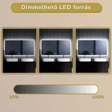 HD Verona 150 cm széles fali szögletes LED okostükör ambient világítással, érintőkapcsolóval, digitális órával és páramentesítő funkcióval