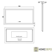 HD Verona 150 cm széles fali szögletes LED okostükör ambient világítással, érintőkapcsolóval, digitális órával és páramentesítő funkcióval