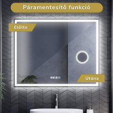 HD Genova 100 cm széles fali szögletes LED okostükör kozmetikai tükörrel, ambient világítással, érintőkapcsolóval, digitális órával és páramentesítő funkcióval