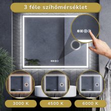 HD Genova 100 cm széles fali szögletes LED okostükör kozmetikai tükörrel, ambient világítással, érintőkapcsolóval, digitális órával és páramentesítő funkcióval