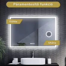 HD Genova 120 cm széles fali szögletes LED okostükör kozmetikai tükörrel, ambient világítással, érintőkapcsolóval, digitális órával és páramentesítő funkcióval