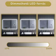 HD Genova 120 cm széles fali szögletes LED okostükör kozmetikai tükörrel, ambient világítással, érintőkapcsolóval, digitális órával és páramentesítő funkcióval