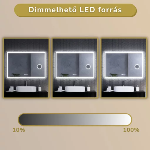 HD Genova 120 cm széles fali szögletes LED okostükör kozmetikai tükörrel, ambient világítással, érintőkapcsolóval, digitális órával és páramentesítő funkcióval