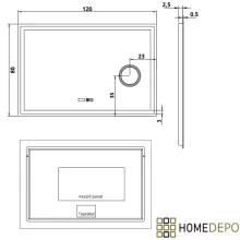 HD Genova 120 cm széles fali szögletes LED okostükör kozmetikai tükörrel, ambient világítással, érintőkapcsolóval, digitális órával és páramentesítő funkcióval