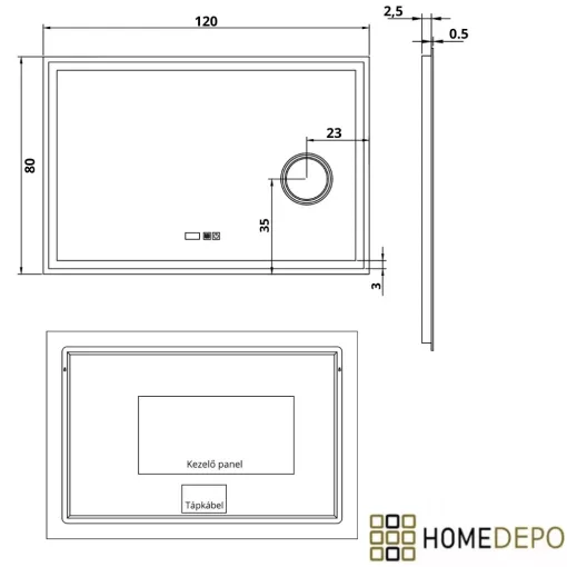 HD Genova 120 cm széles fali szögletes LED okostükör kozmetikai tükörrel, ambient világítással, érintőkapcsolóval, digitális órával és páramentesítő funkcióval