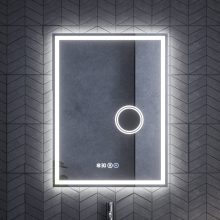 HD Genova 60 cm széles fali szögletes LED okostükör kozmetikai tükörrel, ambient világítással, érintőkapcsolóval, digitális órával és páramentesítő funkcióval