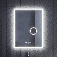   HD Genova 60 cm széles fali szögletes LED okostükör kozmetikai tükörrel, ambient világítással, érintőkapcsolóval, digitális órával és páramentesítő funkcióval