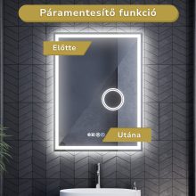 HD Genova 60 cm széles fali szögletes LED okostükör kozmetikai tükörrel, ambient világítással, érintőkapcsolóval, digitális órával és páramentesítő funkcióval
